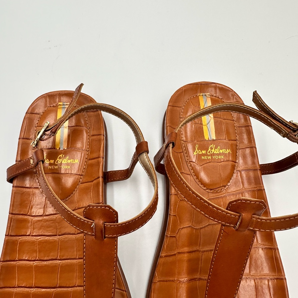 Sam Edelman Brown Croc-Embossed Sandals - Picture 2 of 5